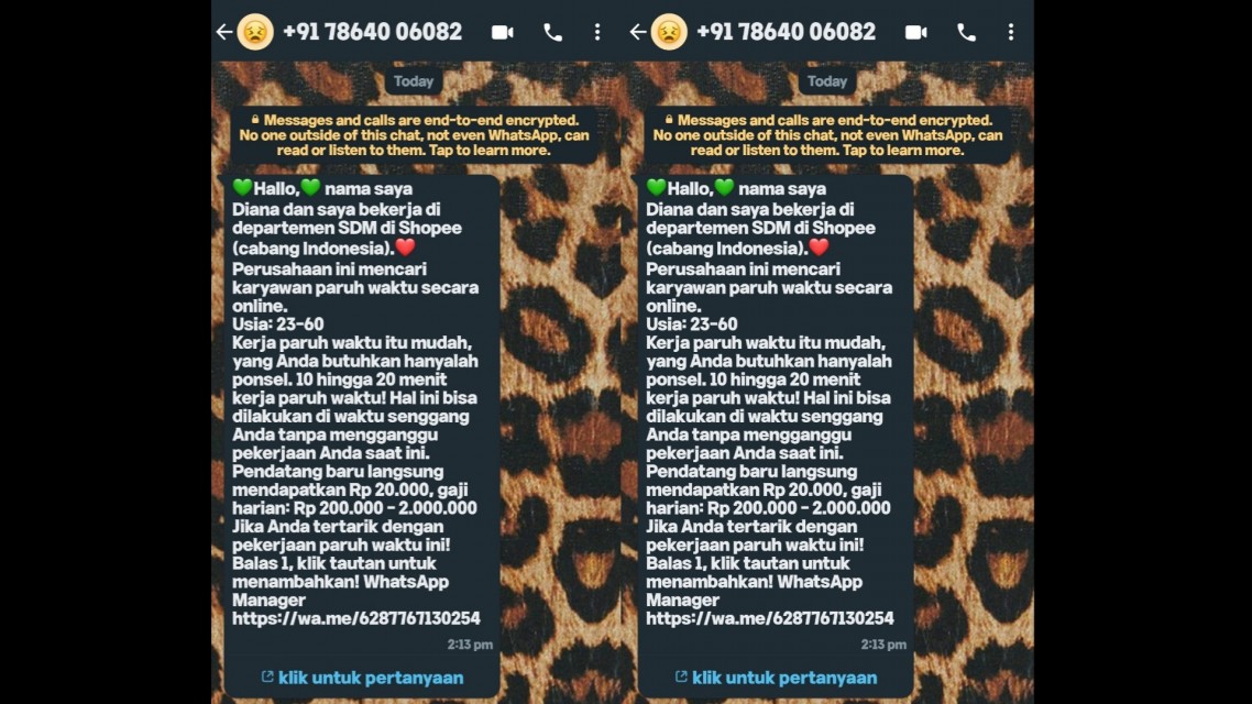 Waspada, Beredar Lowongan Magang Shopee via WhatsApp