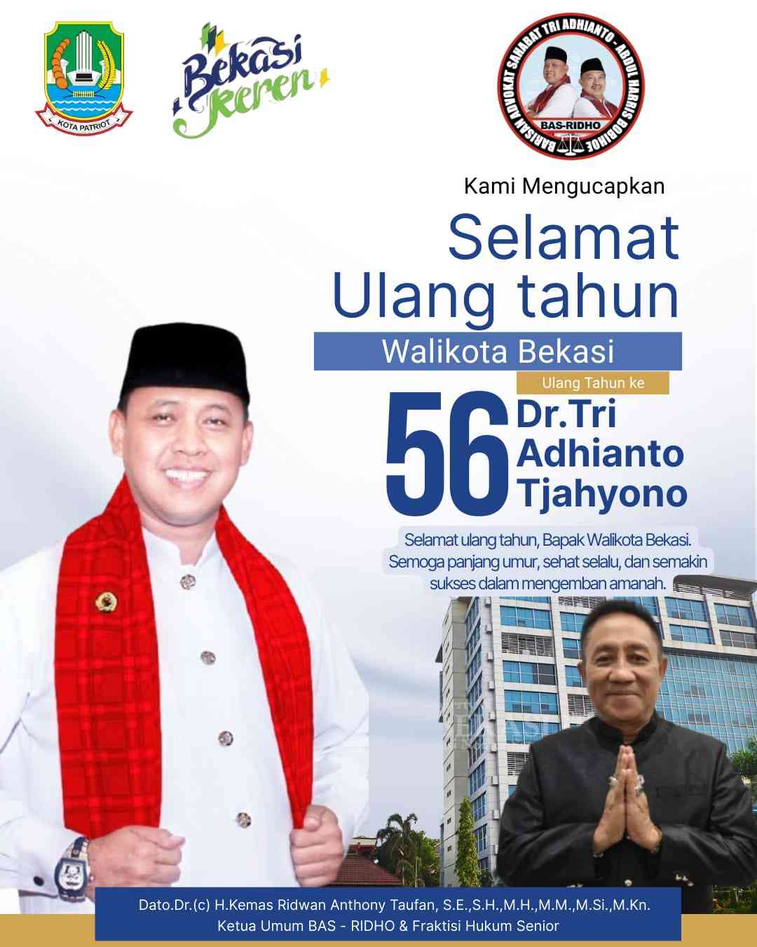 HUT ke-56 Wali Kota Bekasi, Anthony Taufan Sampaikan Apresiasi