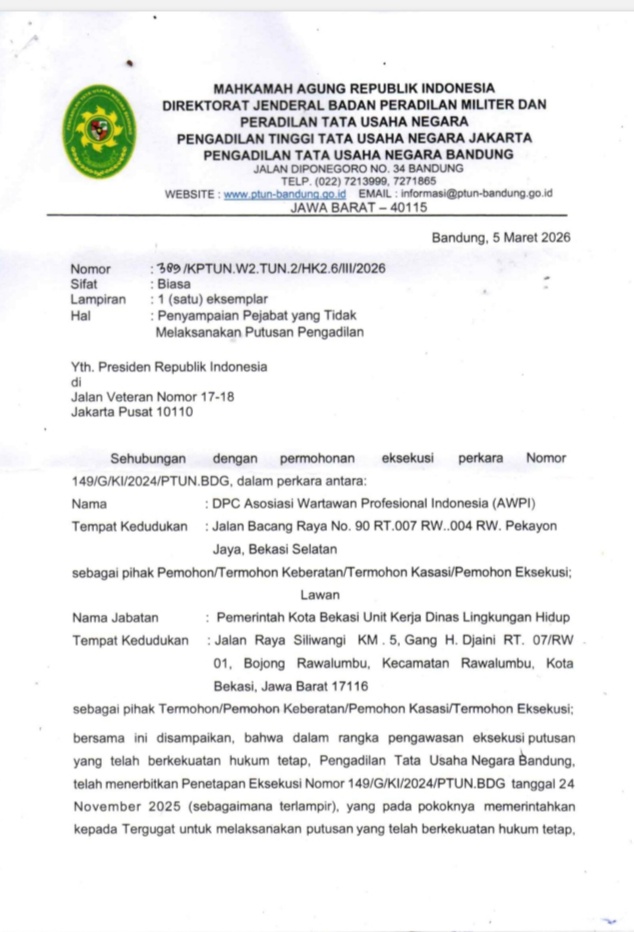 Pemerintah Kota Bekasi Gagal Laksanakan Putusan Pengadilan TUN Bandung